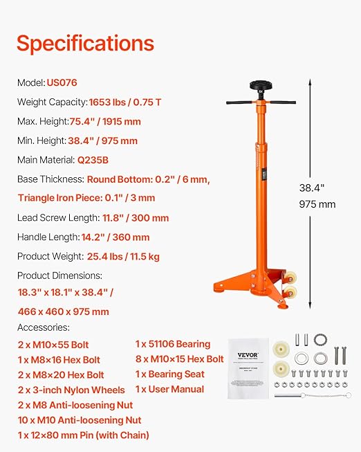 VEVOR Underhoist Support Stand, 3/4 Ton Capacity Under Hoist Jack Stand