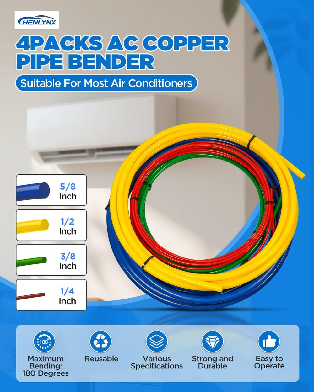 4PCS Copper Tube Bender Kit, 4M(13ft) x 1/4" 3/8" 1/2" 5/8&quo...