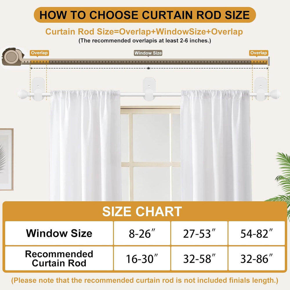 KAMANINA Curtain Rods No Drilling for Windows 32 to 86 Inches White