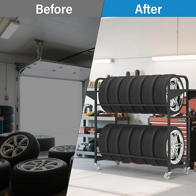 Tire Storage Rack 57" x 55.1" x 20" w/Anti-dust Cover, Adjusta...