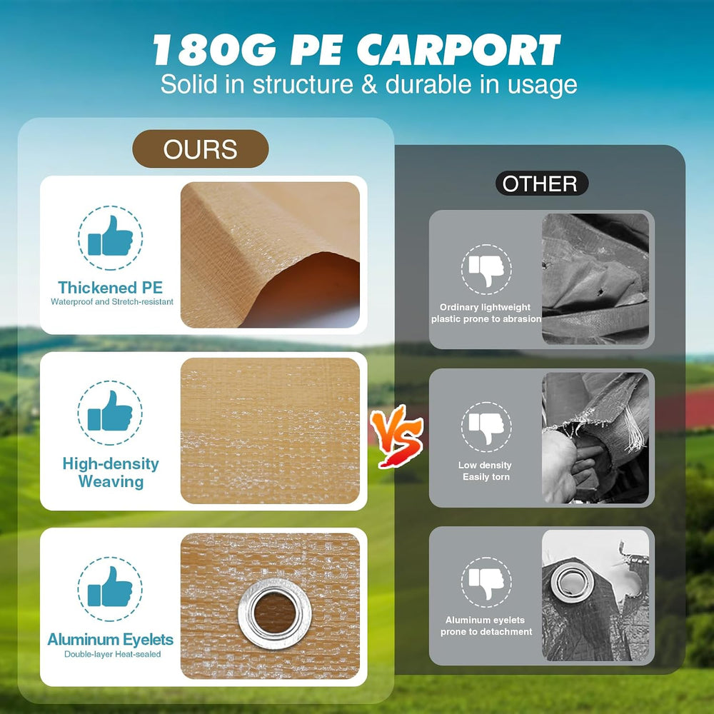 10x20FT Carport Canopy Replacement Cover Heavy Duty Waterproof & UV Prote...