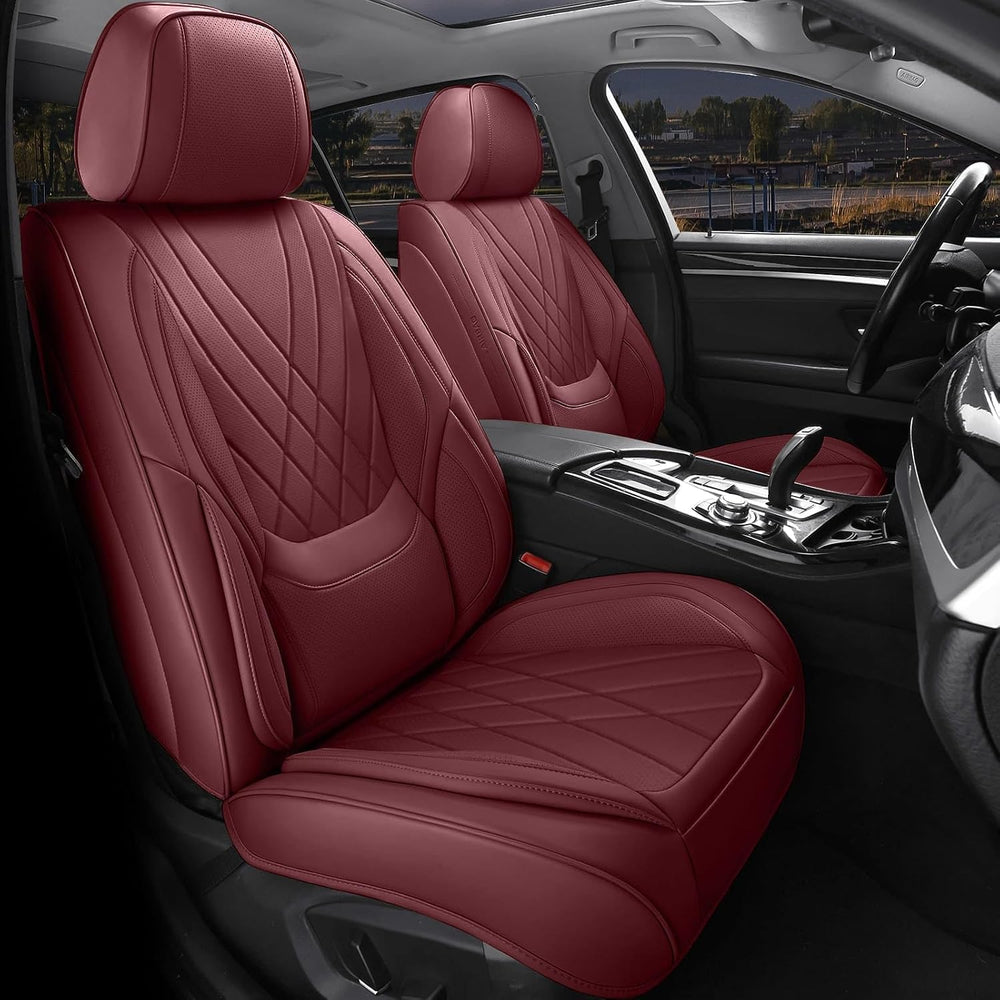 Leather Car Seat Covers Full Set Women Luxury Burgundy Non-Slip Seat Covers