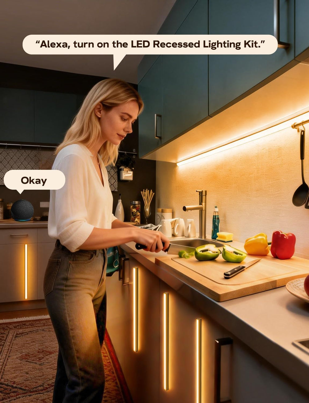 3000K LED Recessed Lighting Kit, 6pcs Adhesive Wall Strip Lights with WiFi