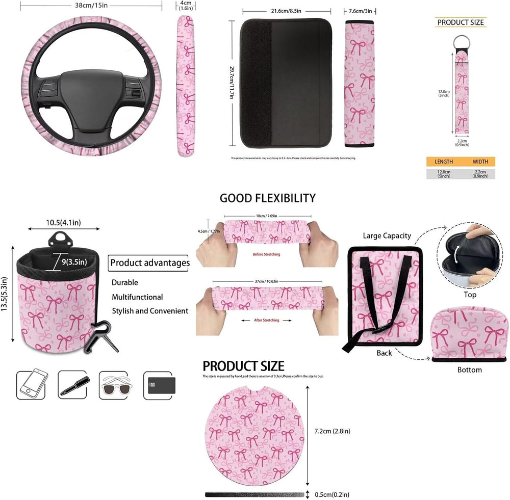 Cute Car Seat Cover Seat Protector 15 PCS, with Steering Wheel Cover Seat Bel...