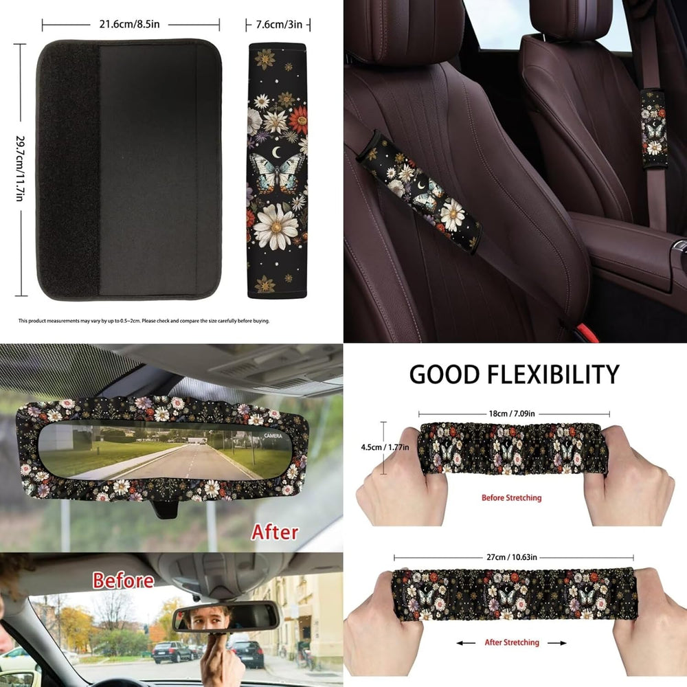 Suobstales Butterfly Daisy Moon Print Car Accessories Auto Seat Covers Full S...