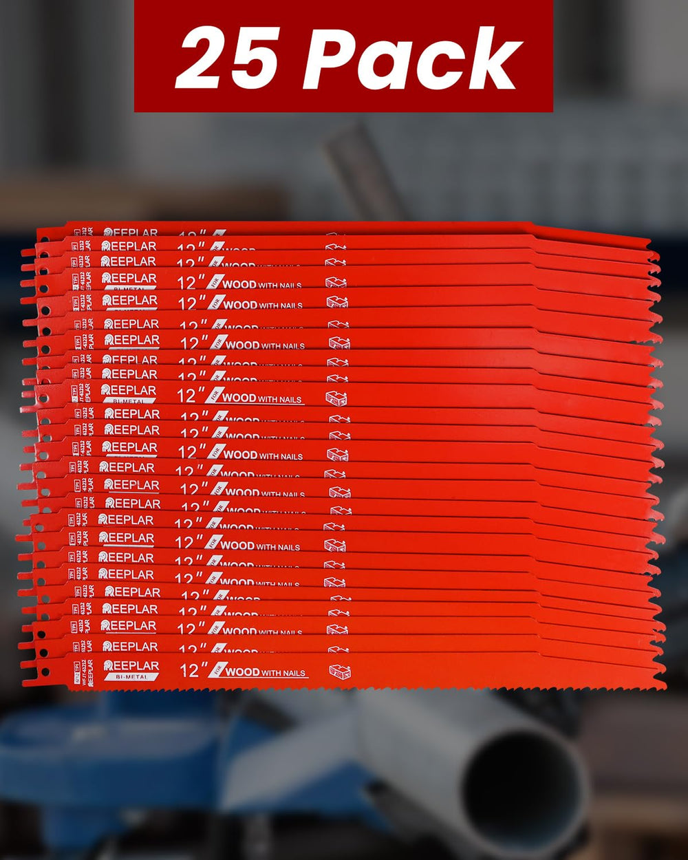 25 Pack 12 Inch 6/12 TPI Reciprocating Saw Blades for Nail-Embedded Wood