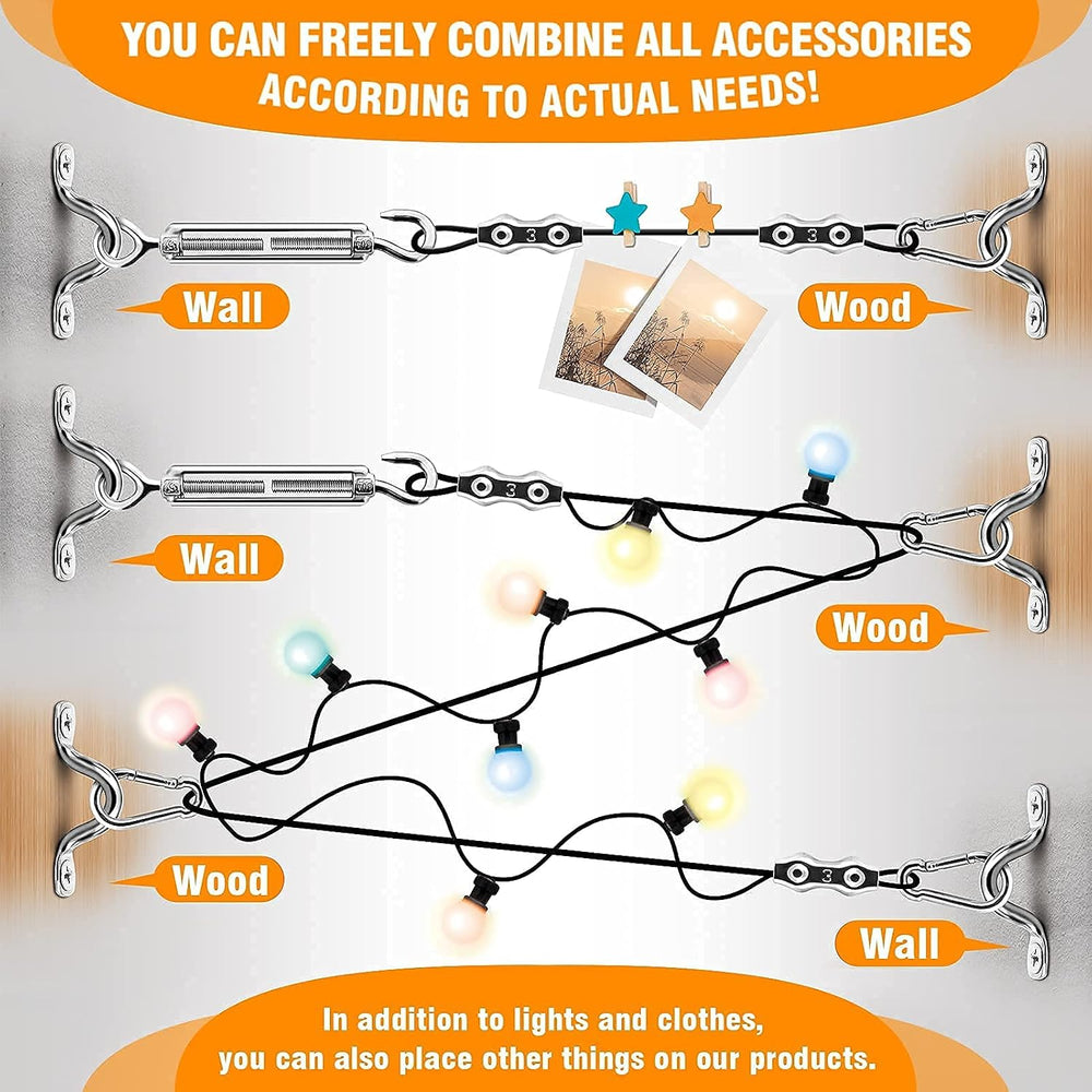 String Light Hanging Kit,164 Ft Nylon Coated Stainless Steel 304 Wire Rope, S...