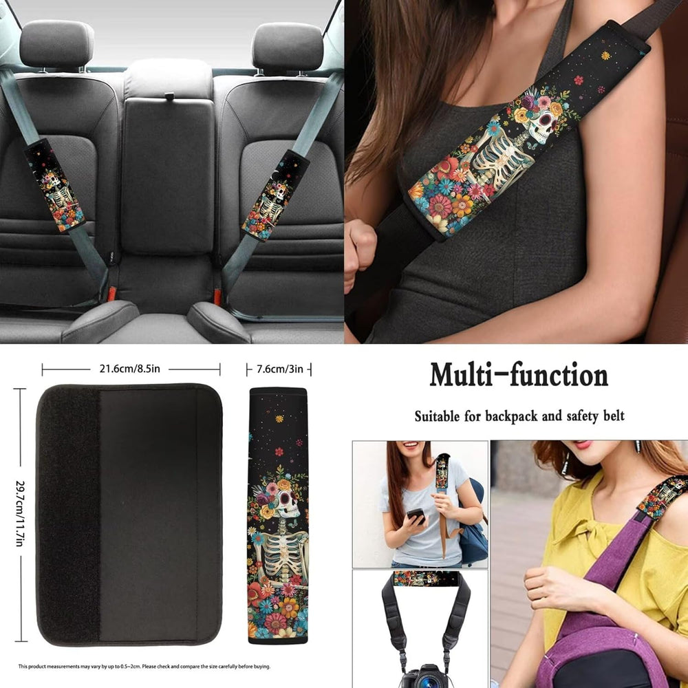 Skeleton Floral Print Full Set Automotive Seat Covers Moon Print Front & ...