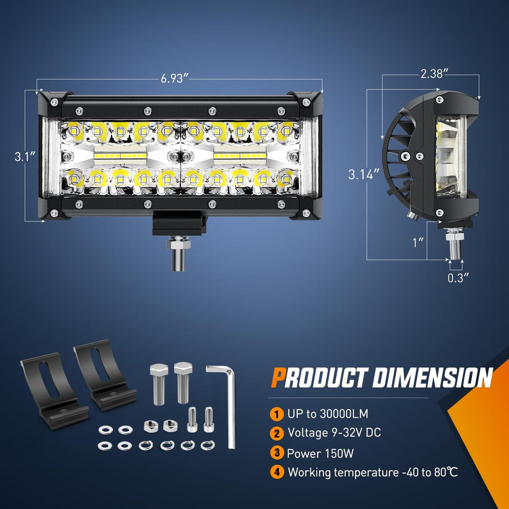 Nilight Side Shooter LED Light Bar 2PCS 7 Inch Triple Row Spot Flood Combo Li...