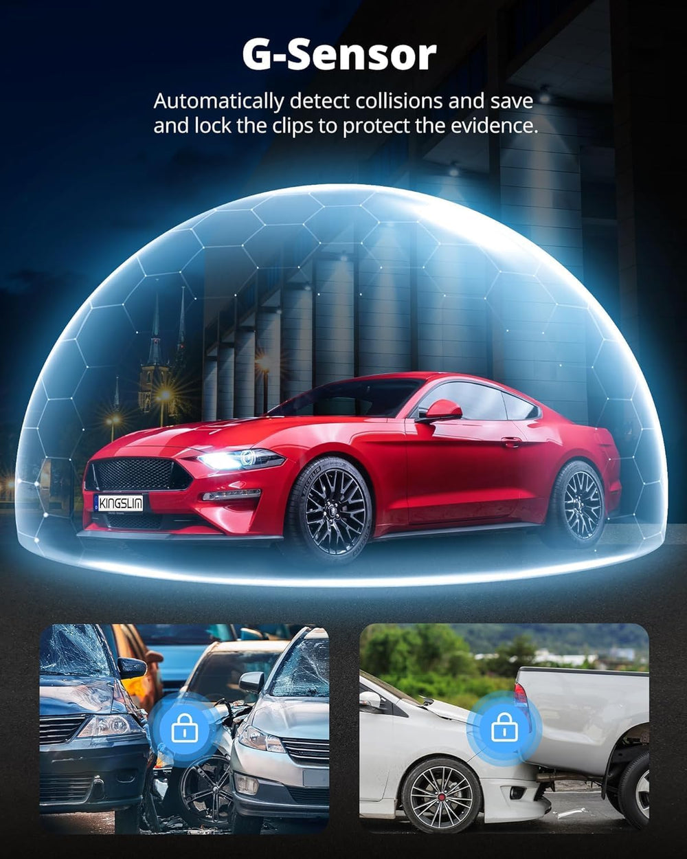 Kingslim 3 Channel 5G WiFi Dash Cam with 64GB Card, 2.5K/1080P Front and Rear...