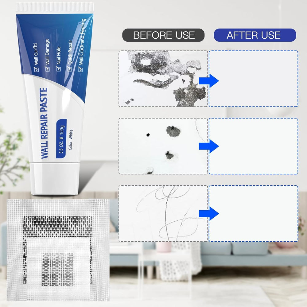 SEISSO Drywall Repair Kit, Wall Mending Agent*3(100g), Wall Patch*4, Scraper ...