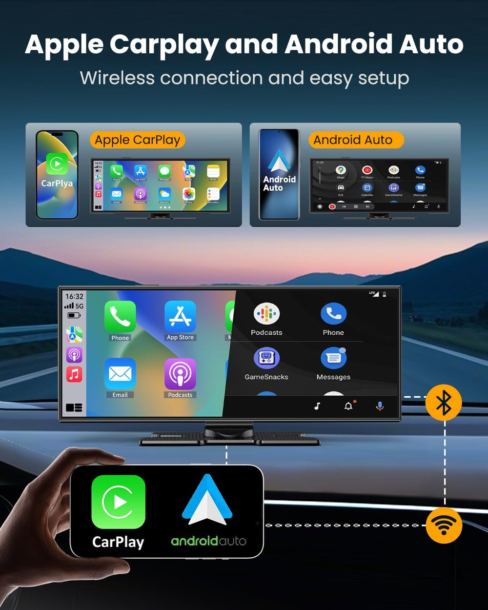 11.5" Wireless Carplay Screen for Car, Portable A pple Carplay & And...