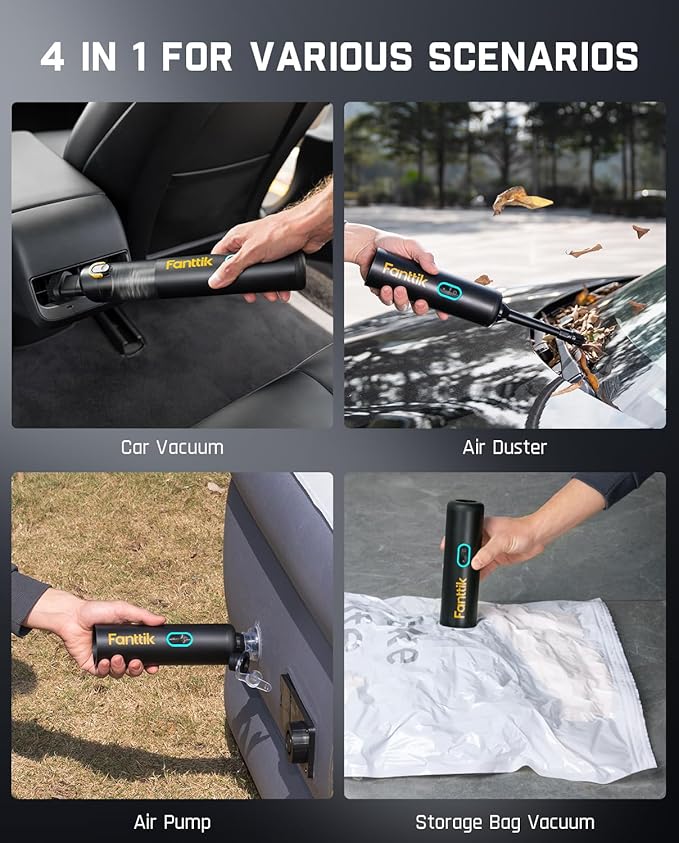 Fanttik Slim V8 APEX Car Vacuum, 4-in-1 Portable Mini Cordless Vacuum