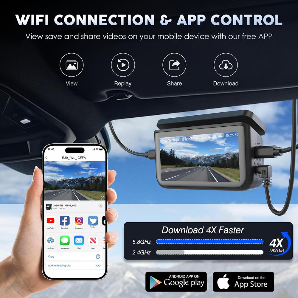 4 Channel 360ยฐ Dash Cam Detached Side Cameras, 4" Touch Screen