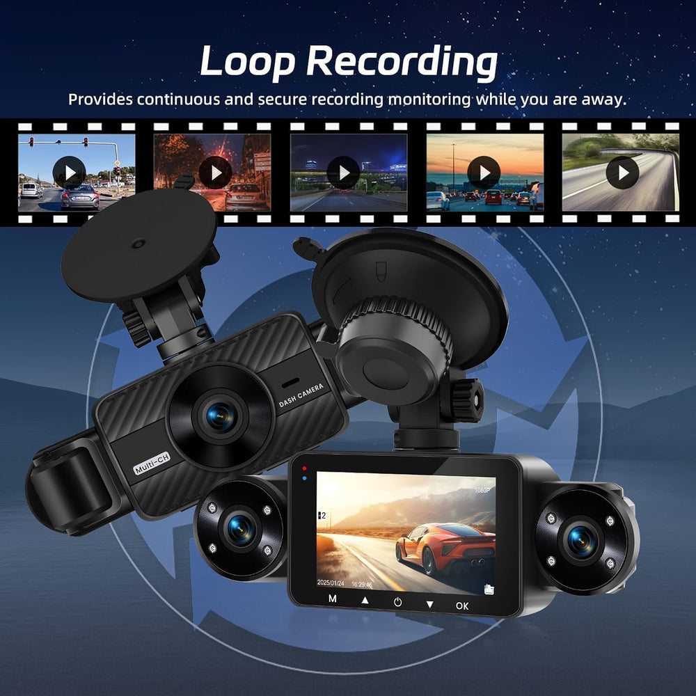 NHOPEEW Dash Cam Front and Rear Inside, 4 Channel Dash Cam 3" IPS Screen...