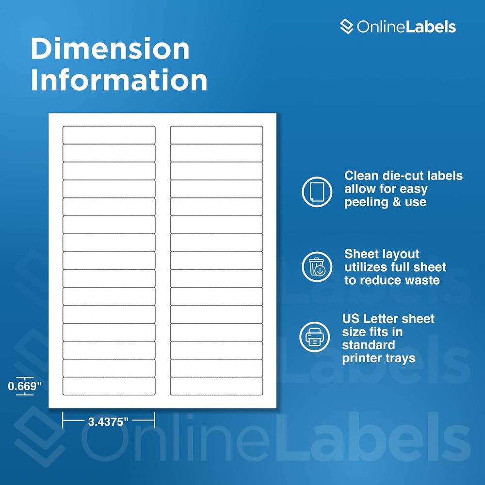 OnlineLabels 3.4375" x 0.669" File Folder Labels - White Matte - 10...