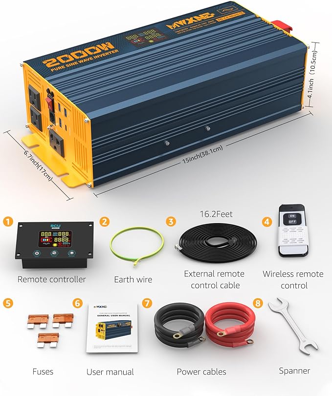 2000W Pure Sine Wave Power Inverter DC 12V to 110V 120V AC