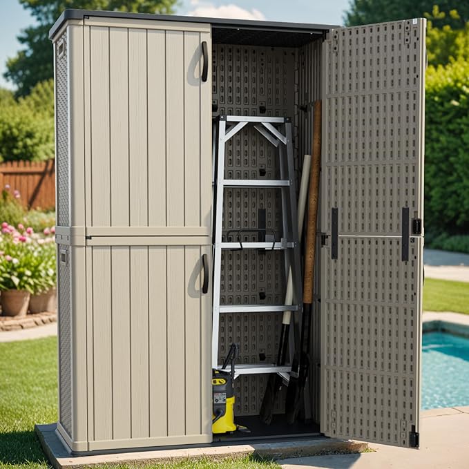 Patiowell 50 cu.ft Plastic Outdoor Storage Shed, Lockable Waterproof Resin