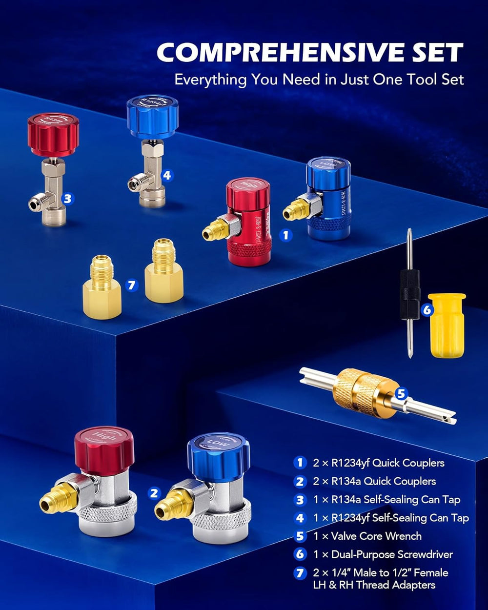 OMT 4-Way AC Manifold Gauge Set for R1234yf R134a R404a with 5ft Hoses