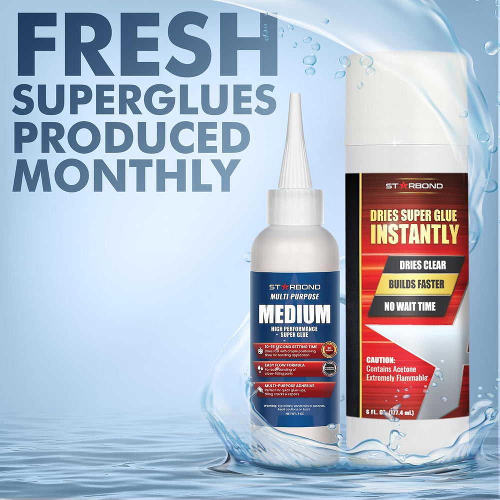 Starbond Medium CA Glue with Activator Bundle (4 oz. + 6 oz.) โ Premium Cyano...