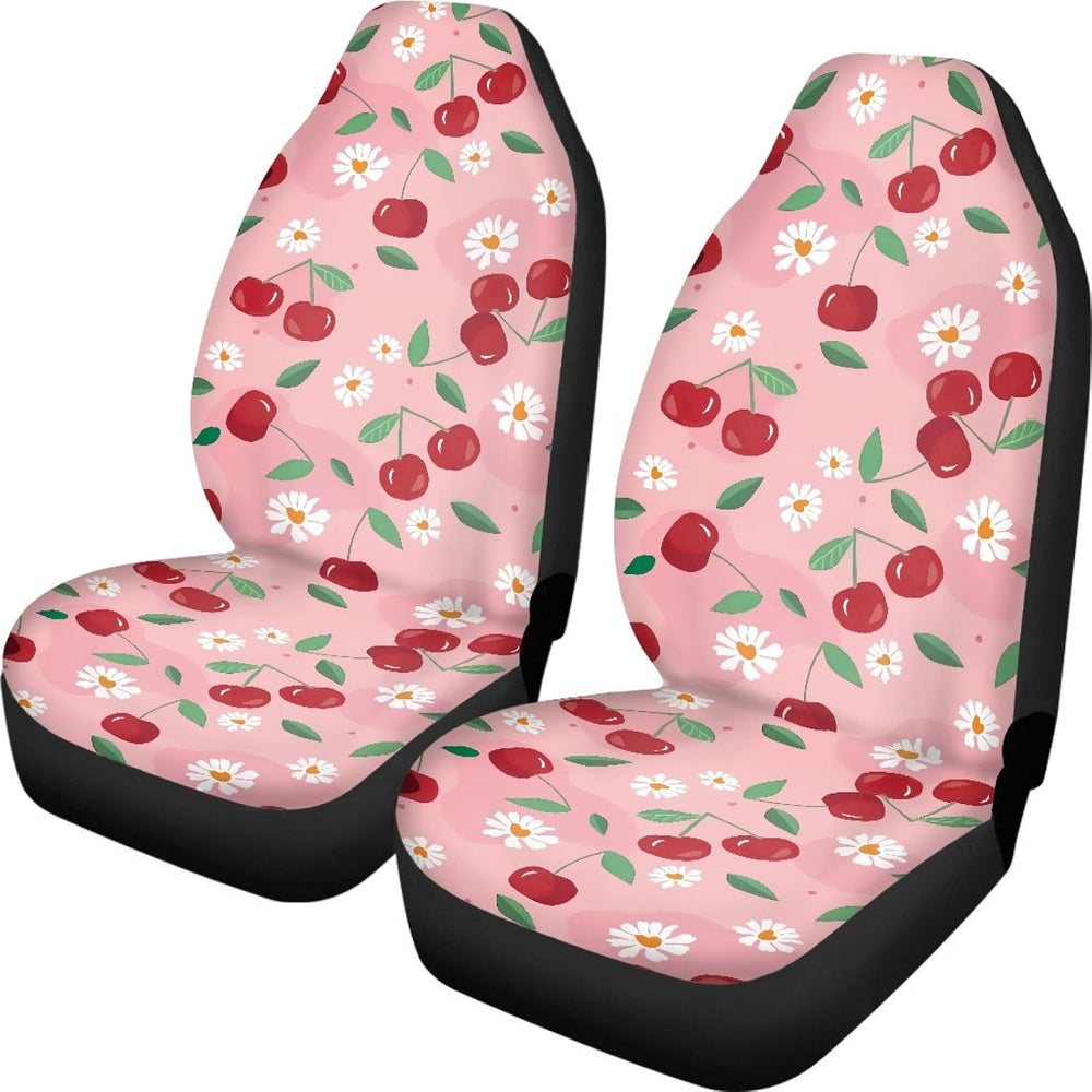 Pink Cherry Print Universal Fit Front Car Seat Cover for Women Girls Stain Re...