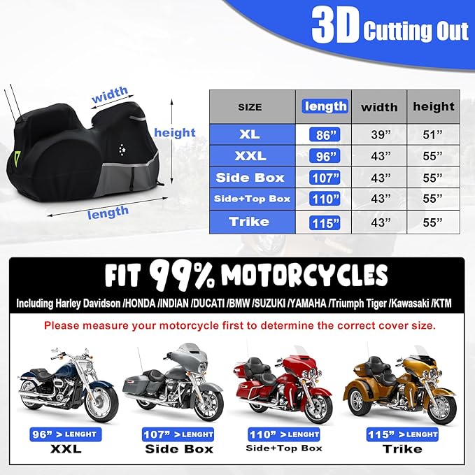 Motorcycle Cover with Side+Top Box Heavy Duty 420D Waterproof