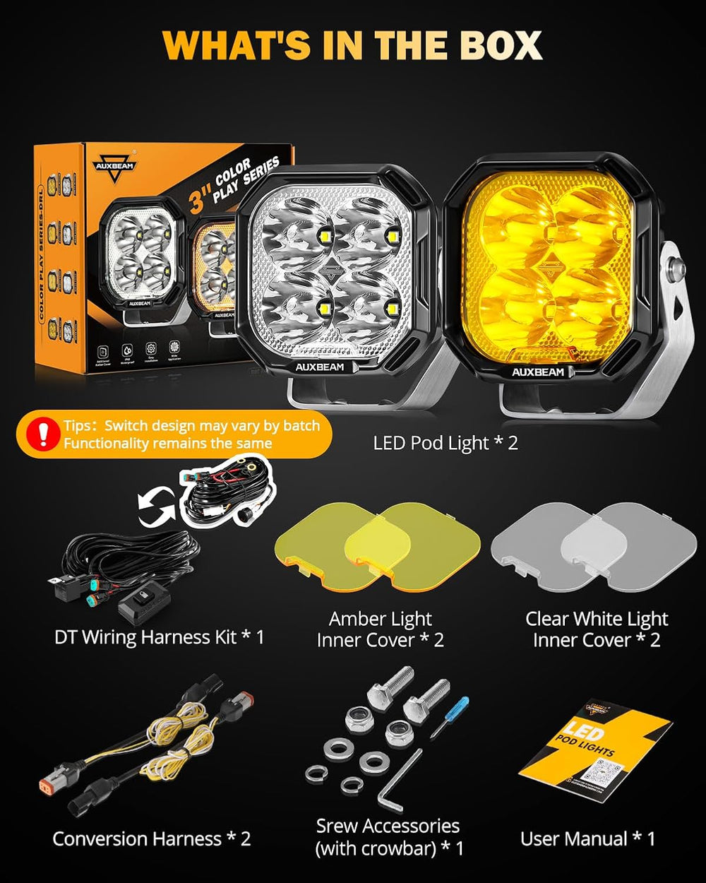 Auxbeam Color Play Series 3 Inch LED Pod Lights with DRL & Turn Signal