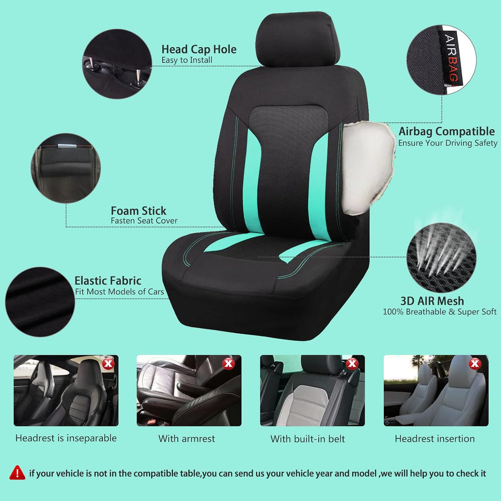 CAR PASS 3D Air Mesh Car Seat Covers Full Set, Breathable Sporty Rear Bench w...