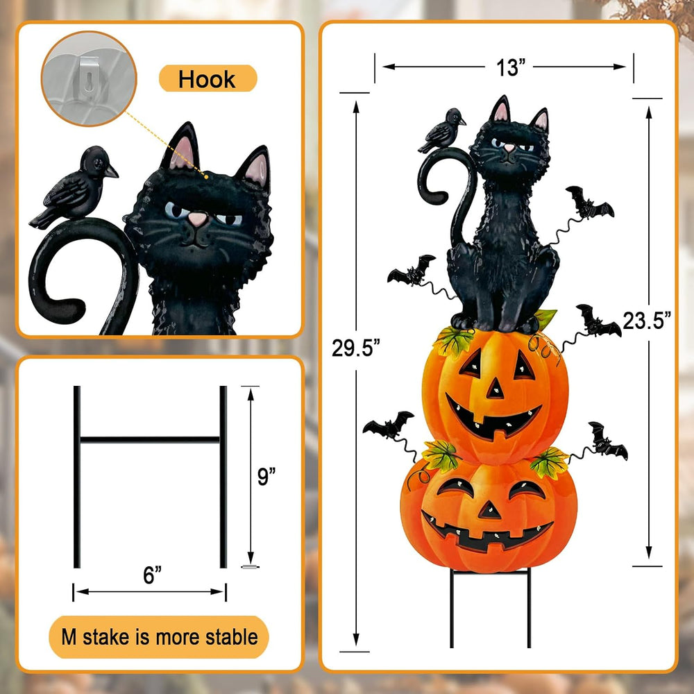 Outdoor Halloween Decorations,Metal Black Cat & Jack'O Lighted Timer ...