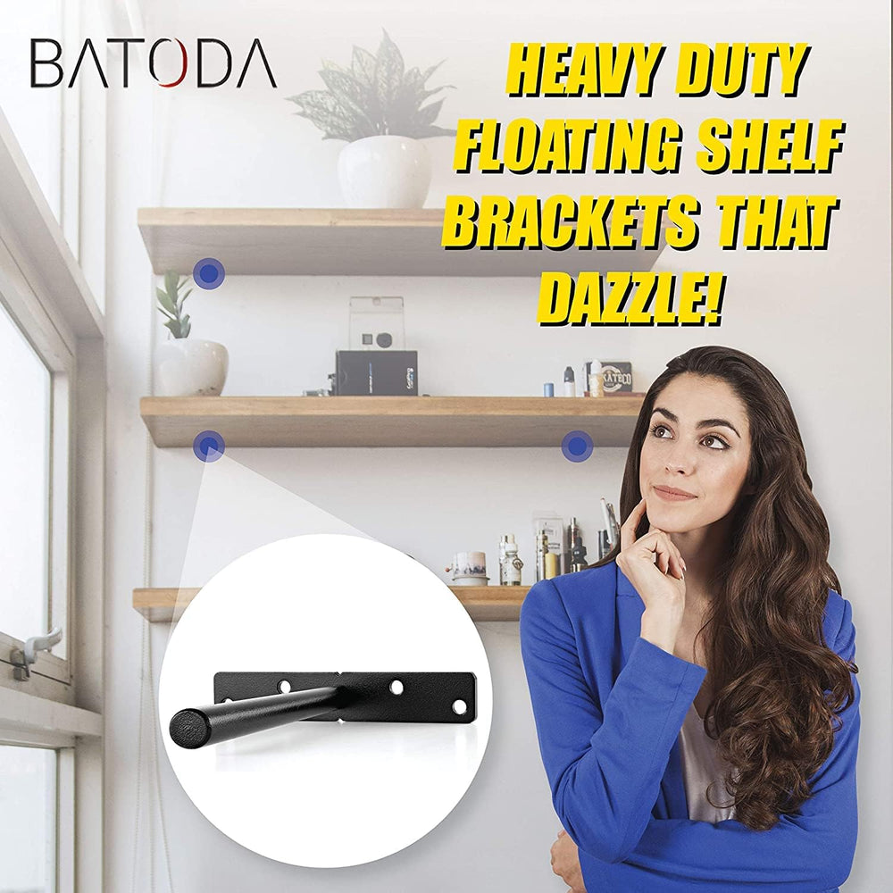 BATODA 6" Floating Shelf Bracket Heavy Duty (16 pcs) โ Solid Steel Blind...