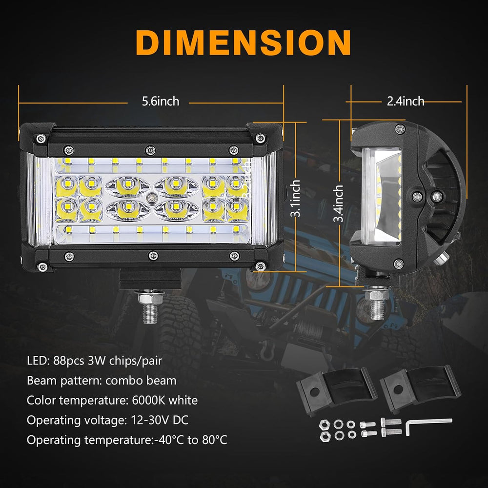 Side Shooter Light Pods, Muto-Beam 2PCS 5Inch Quad Row LED Light Bars Off Roa...