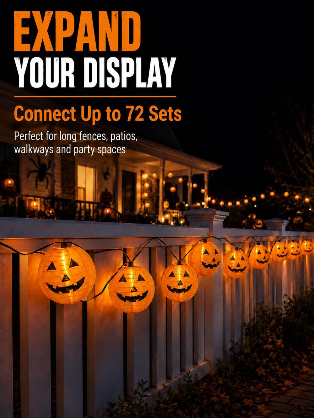 25FT Halloween Pumpkin Lantern String Lights, 10 Large Jack O'Lanterns