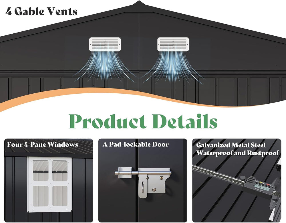AMERLIFE 10x21x7.3 FT Garage Shed with 3 Lockable Doors & Reinforced Frame