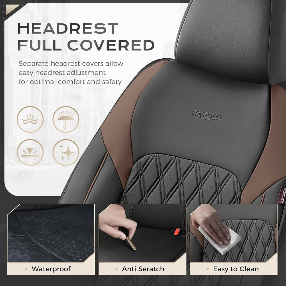 Coverado Leather Seat Covers, Front and Back Seat Covers for Cars, Waterproof...