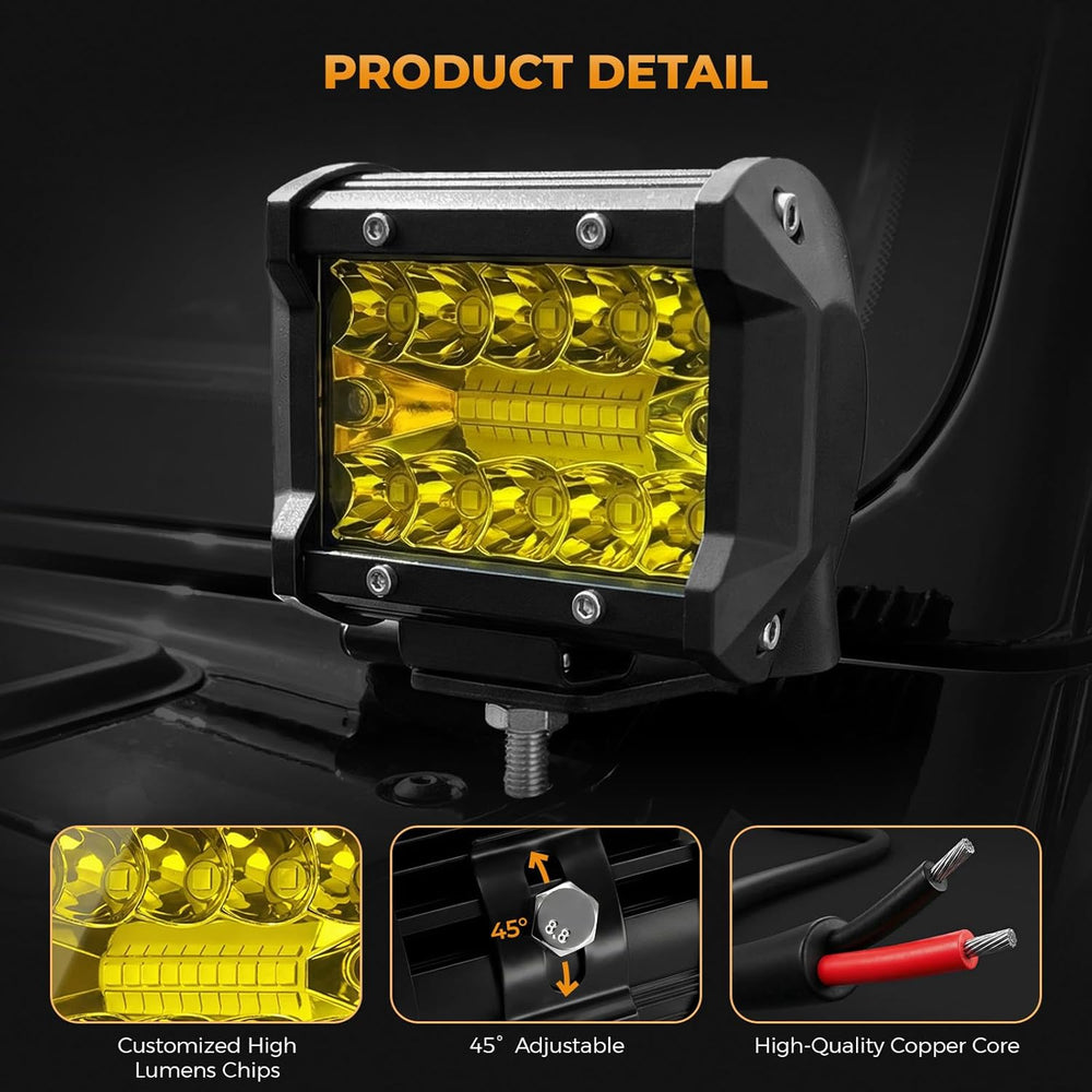 Turboo 4 Inch LED Light Pods 4PCS 60W Led Light Bars, 12000LM Spot Flood Beam...