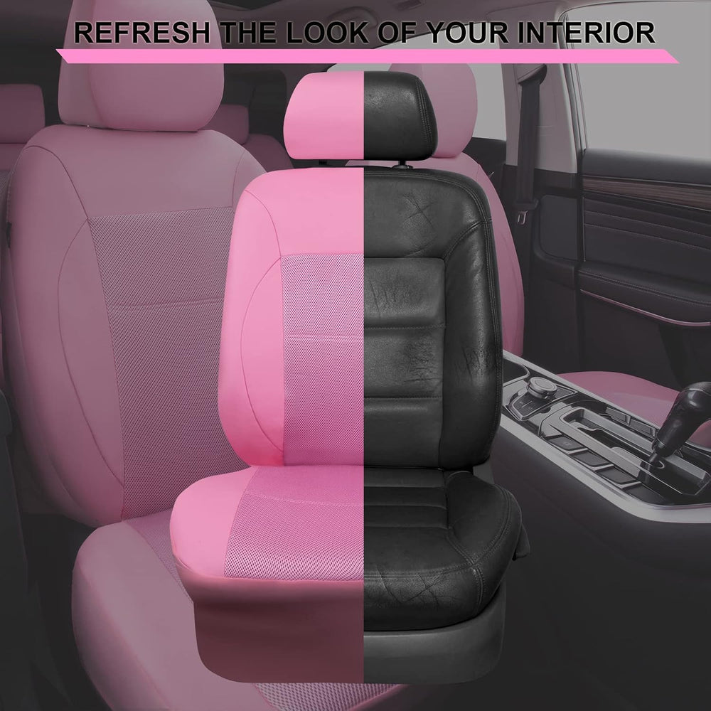 CAR PASS Pink Leather Seat Cover Automotive Breathable Universal Car Seat Cov...