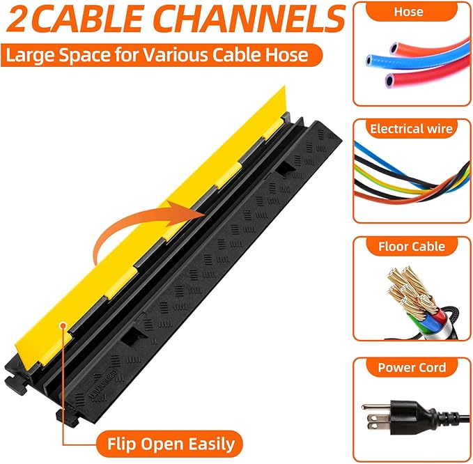 2 Channel 3 Pack Cable Protector Ramp Traffic Wire and Hose Ramp Cord Cover