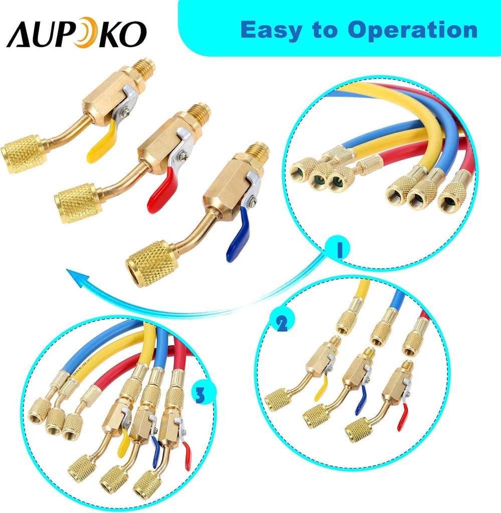 AC Refrigerant Charging Hose with Ball Valve R410A R134A R12 R22 R502 R404