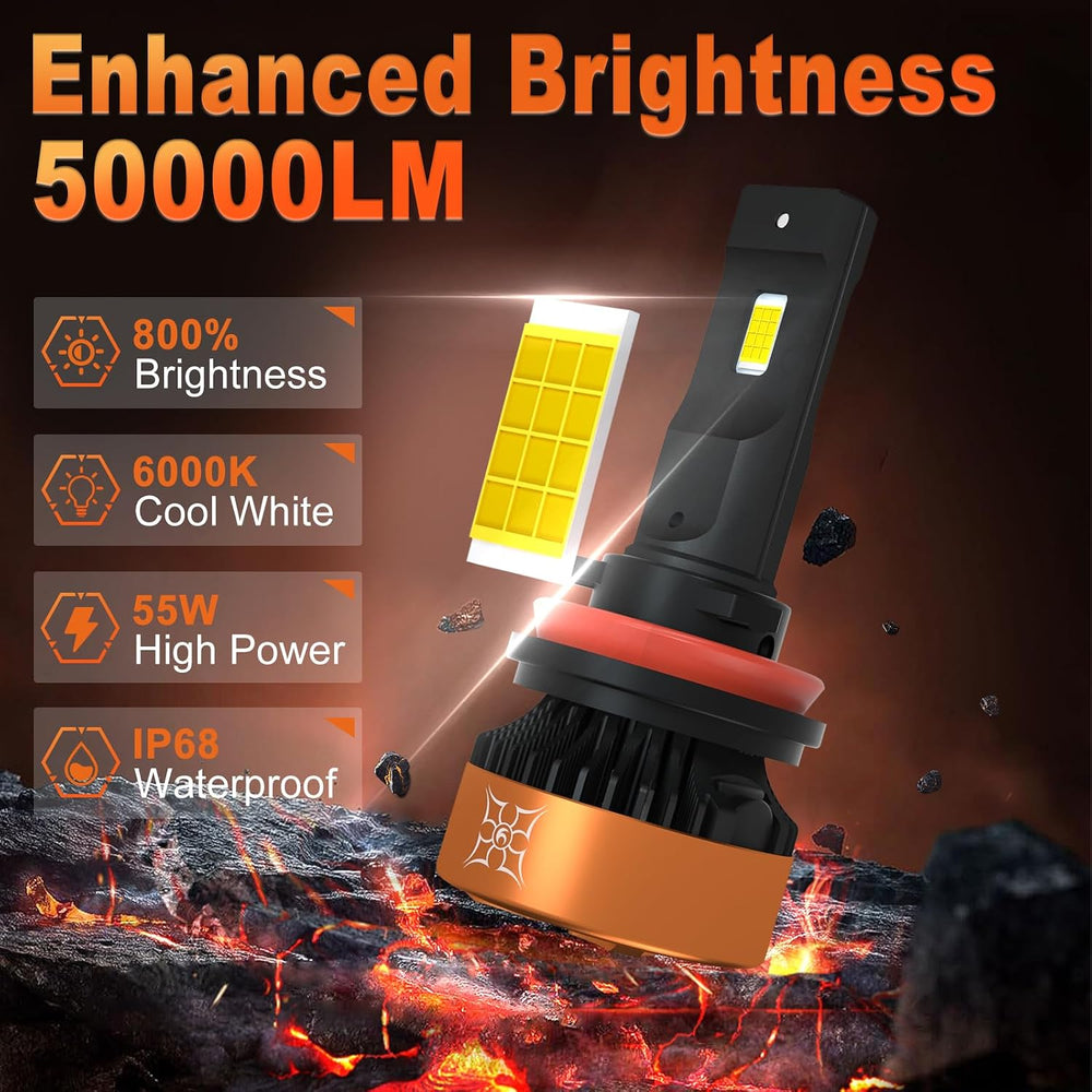 HIKARI WINGS H1 LED Foglight, 50000LM Pure White 6000K LED Bulbs, Plug & ...