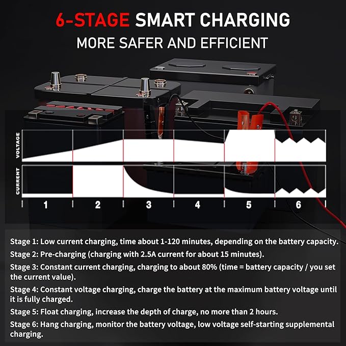 LVYUAN 25Amp Smart Car Battery Charger, 12V/24V Automotive Charger, Lead-Acid