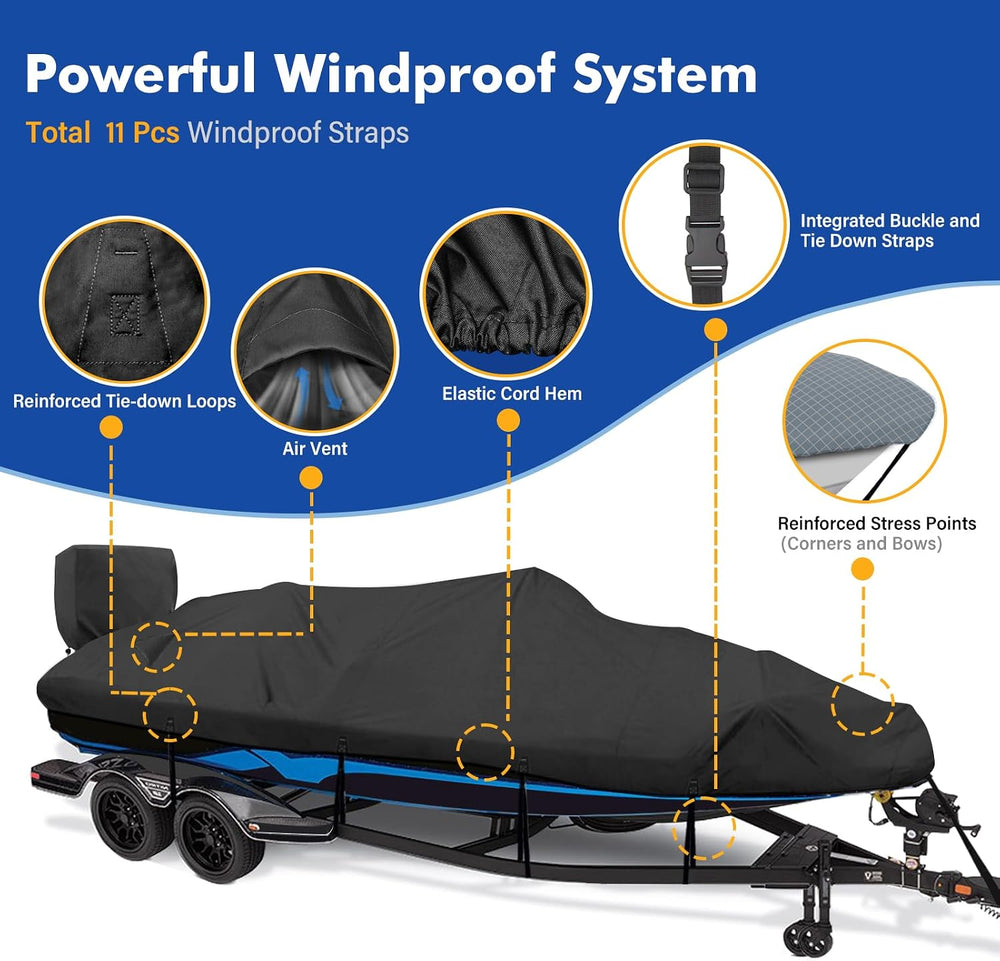 Boat Covers 17-19ft, 1200D Waterproof V-Hull, Black
