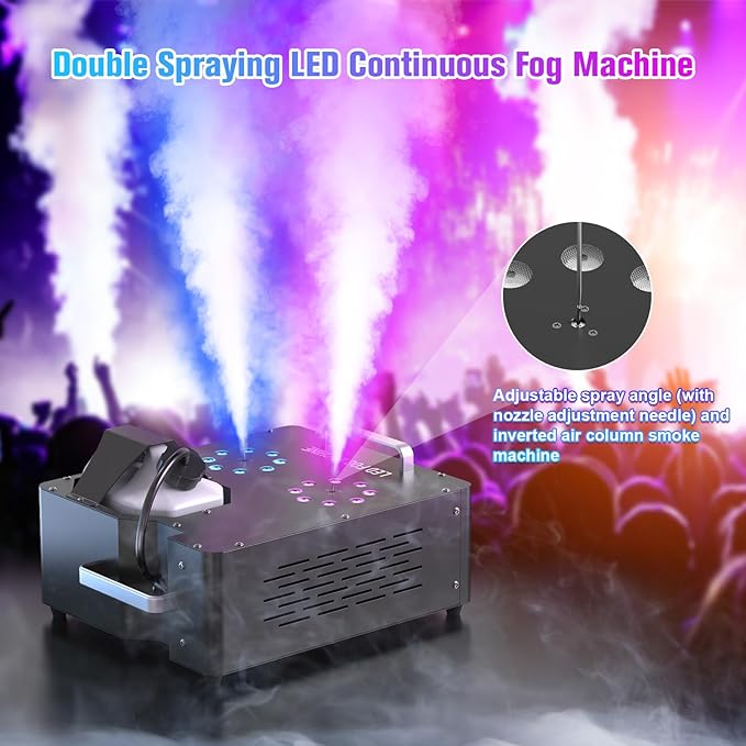2000W Professional Fog Machine Dual Nozzle with 16 RGB LED, DMX Control Adjus...