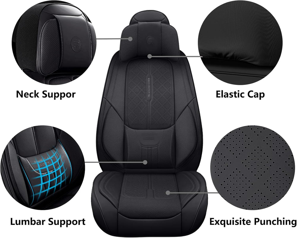 NS YOLO Universal Fit Premium Black Leather 5-Seats Car Seat Covers