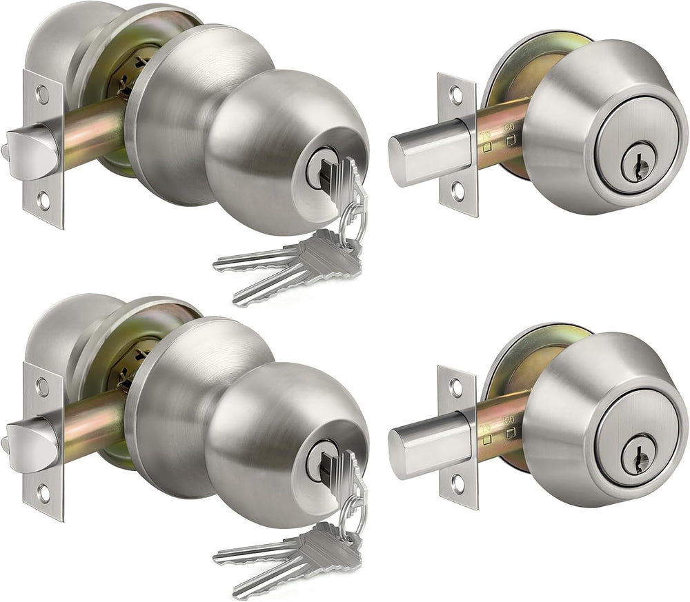 BESTTEN 2 Pack All Keyed Same Exterior Door Knob with Key Lock and Deadbolt, ...
