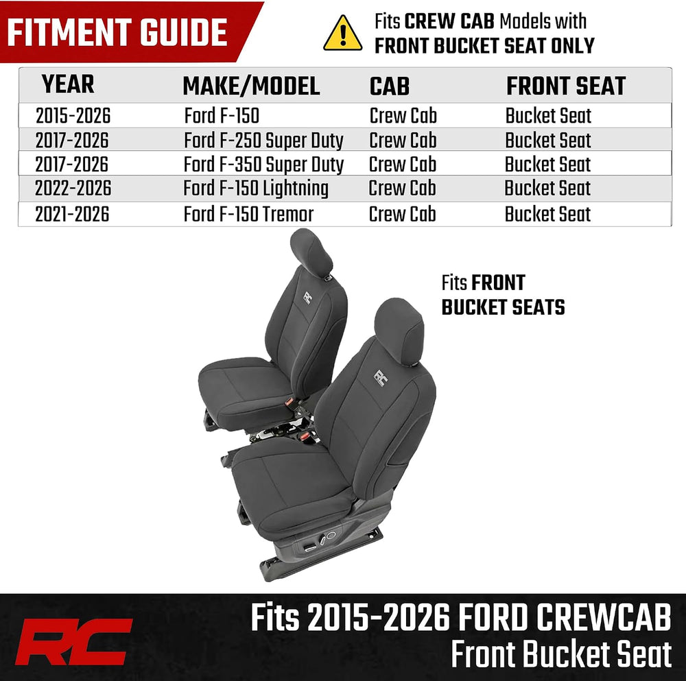 Rough Country Neoprene Seat Covers for 15-22 F-150 |17-22 Super Duty - 91016,...