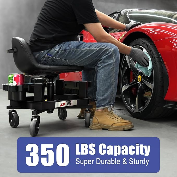 Rolling Stool with Wheels, Adjustable Shop Stool Mechanic Chair Seat Garage