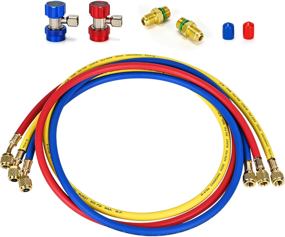Upgrade 21984 Plus II 1/4" Refrigerant Charging Hose, R134a Adapters, 48”