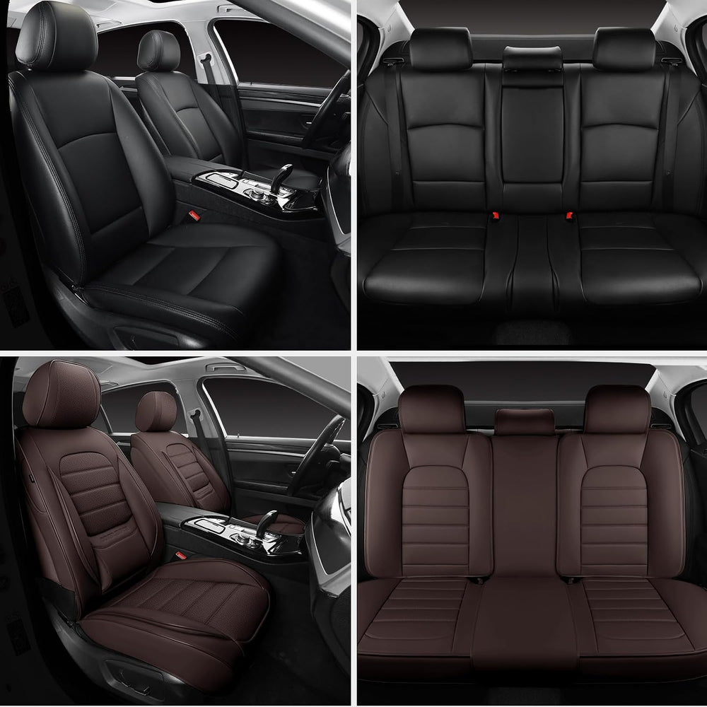 Brown Car Seat Covers Full Set, Universal Faux Leather Seat Covers for Cars 5...