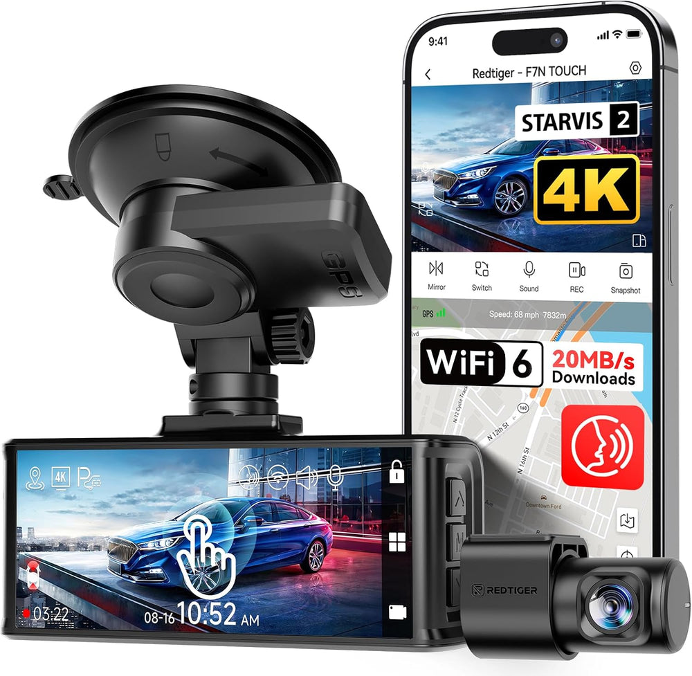 REDTIGER 4K STARVIS 2 Dashcam Front Rear, 5GHz WiFi 20MB/s, Voice Control