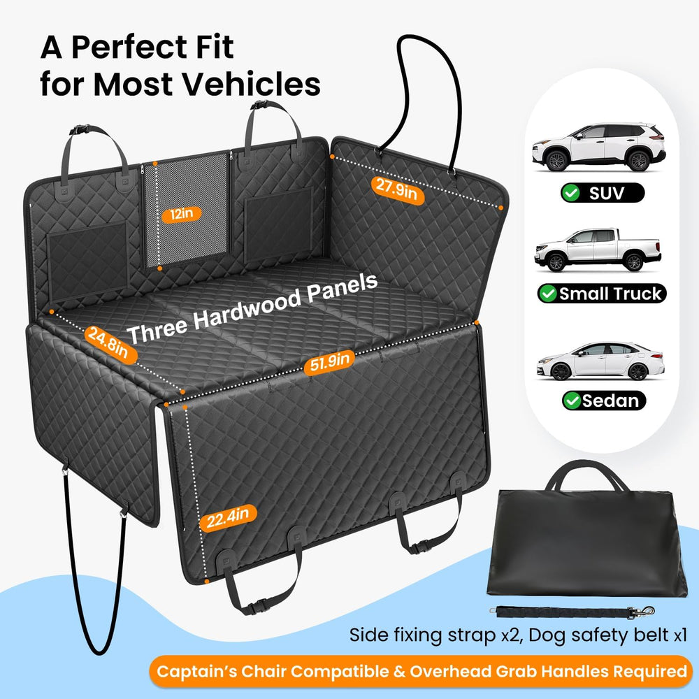 REEVAA 2.0 Hard Bottom Back Seat Cover for Large Dogs, L, Black